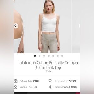 Lululemon Cotton Pointelle Cropped Cami Tank Top
White  size XL